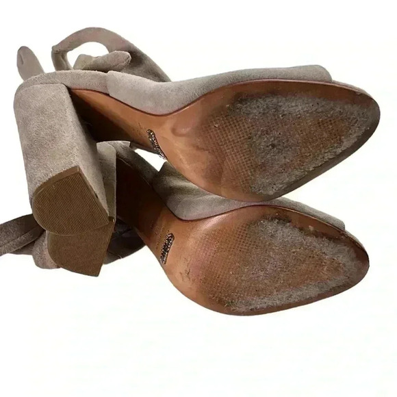 Schutz Archie Sandal Ankle Wrap Block Heel Beige Leather Suede Size 6 - Picture 9 of 12